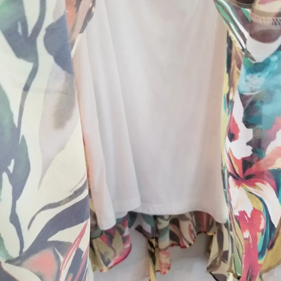 Chico's Womens Pleated Asymmetrical Skirt Sz 10 Multicolor Tropical Floral Flowy - Picture 9 of 11